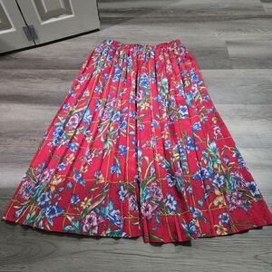 Vintage 80s 90s Blair Floral Pleated Midi Skirt Red Boho Made in USA Size 14